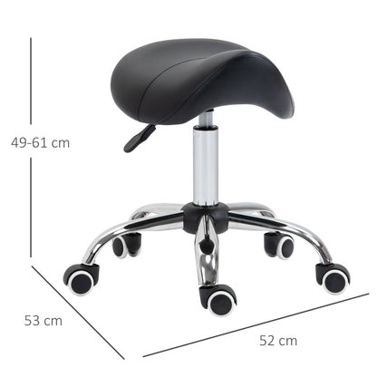 Homcom Cosmetic Stool 360 Rotate Height Adjustable Salon Massage Spa Chair Hydraulic Rolling Faux Leather Saddle Stool Mobility - Black