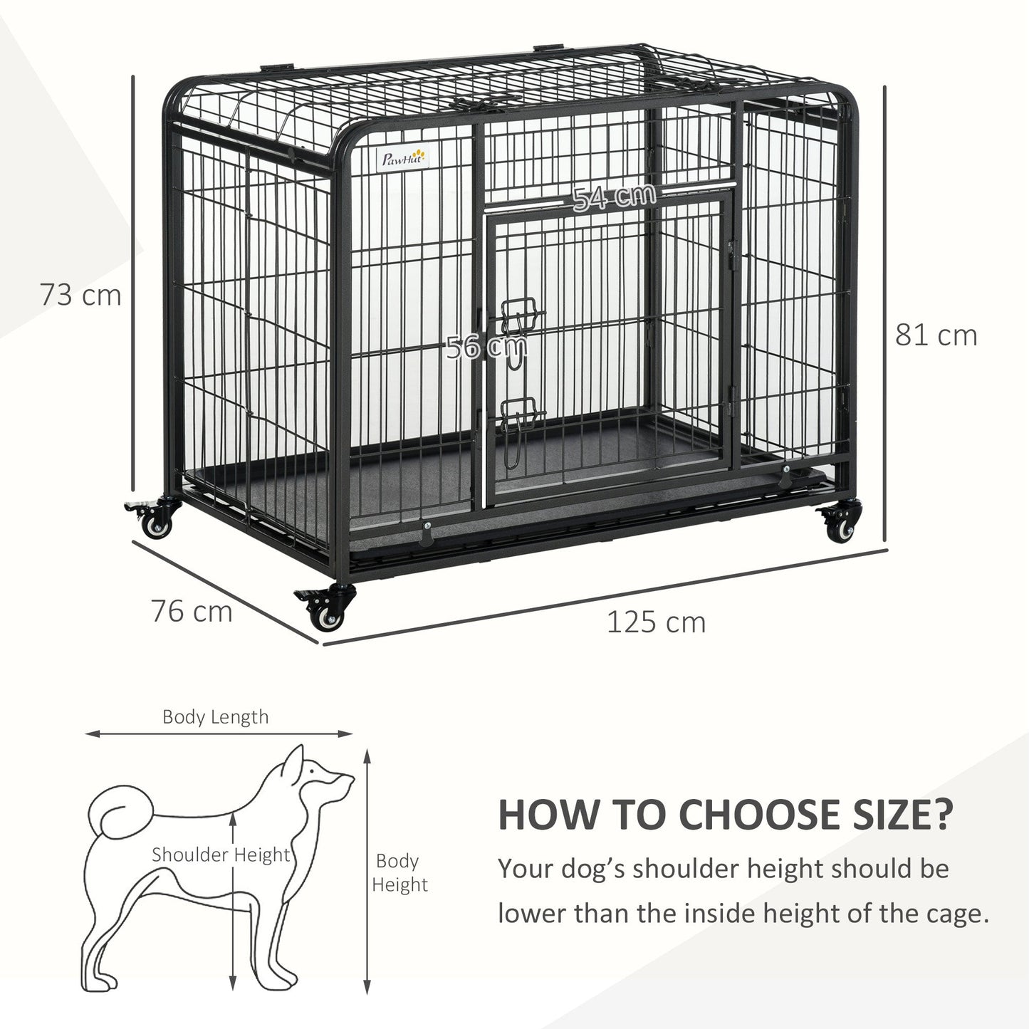 PawHut Metal Dog Cage Kennel Locking Door & Wheels Removable Tray Openable Top For Extra Large Pets 125 x 76 x 81 cm