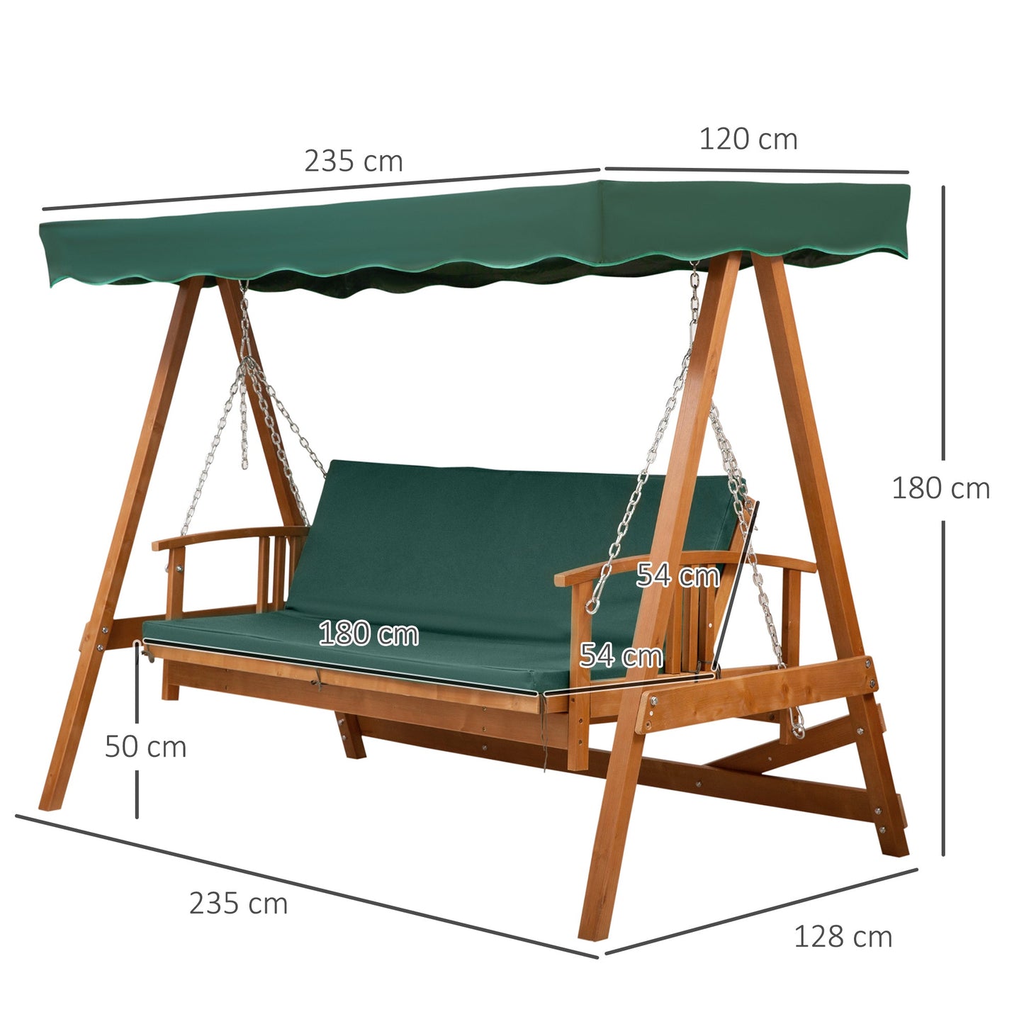 3 Seater 2-in-1 Wooden Garden Swing Seat Swing Chair Outdoor Convertible Hammock Bench Furniture Lounger Bed Wood