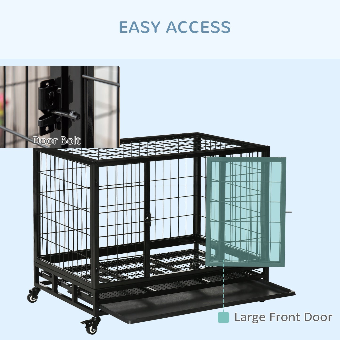 PawHut Metal Kennel Cage W/Wheels and Crate Tray