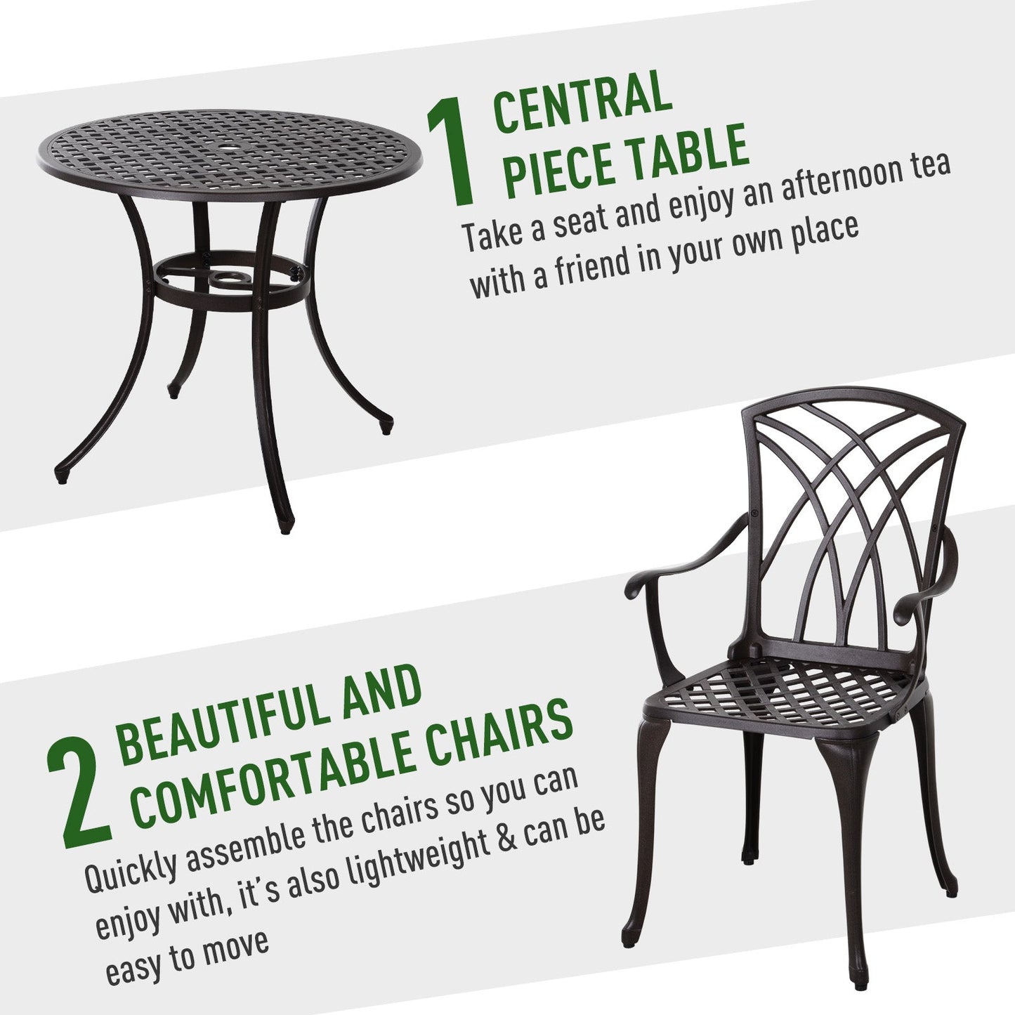 Patio Cast Aluminium 5-Piece Dining Table & 4 Chairs Set Outdoor Garden Furniture