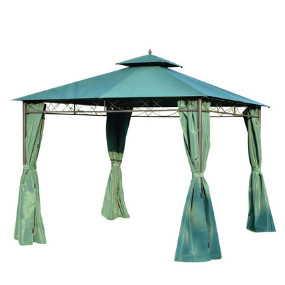 3m x3m Gazebo W/Metal Frame & Side Walls-Dark Green