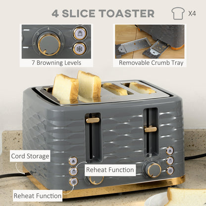 Kettle & Four Slice Toaster Set Grey