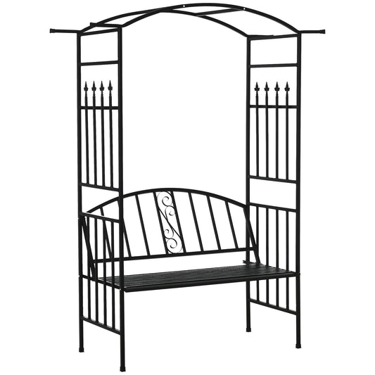 Steel Frame Outdoor Garden Arch w/ 2 Seater Bench Black