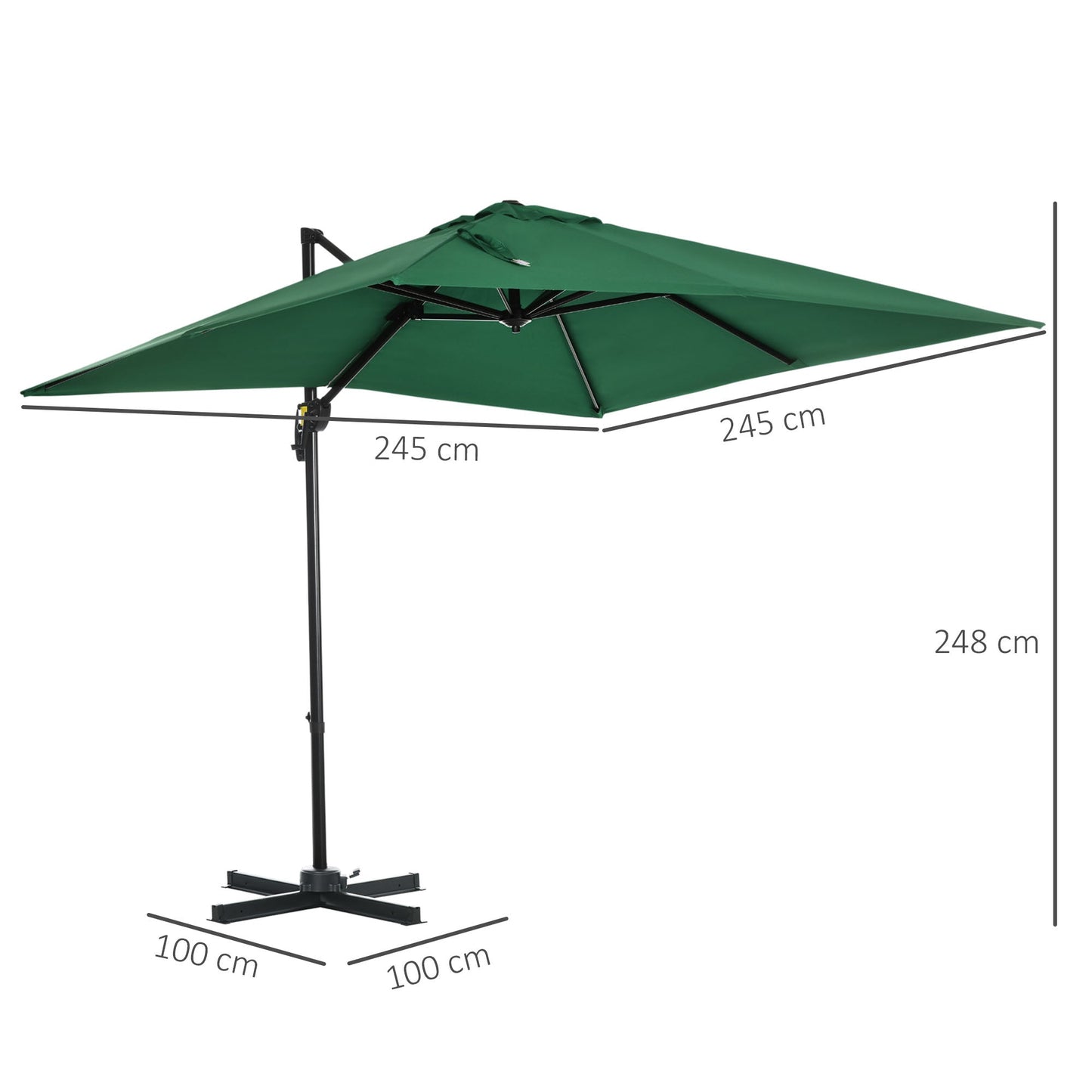 Outsunny Square Umbrella Parasol With360 Rotation 245Lx245Wx248H cm-Green