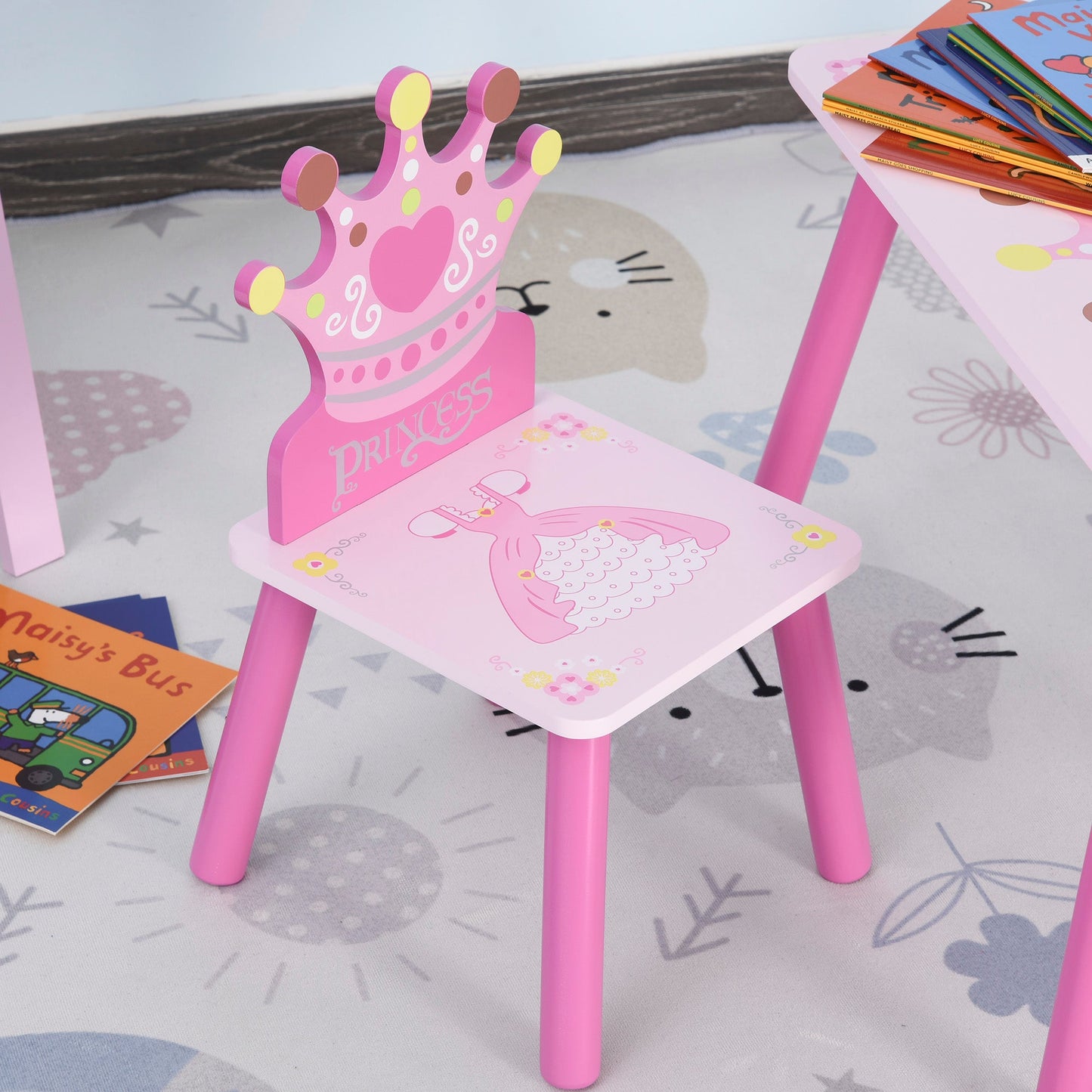 Kids Three-Piece Table and Chairs Set Pink