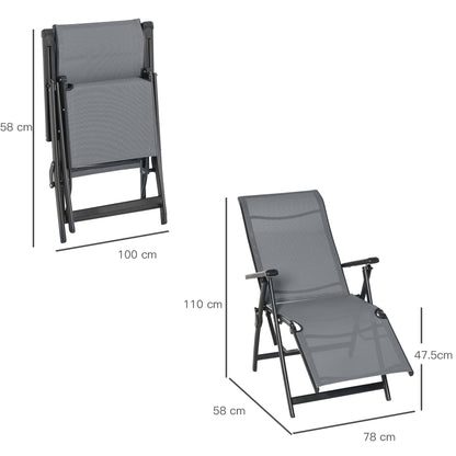 Set of 2 Outdoor Sun Lounger Adjustable Folding Steel Chaise Reclining Lounge Chairs with 10 Back and Leg Positions