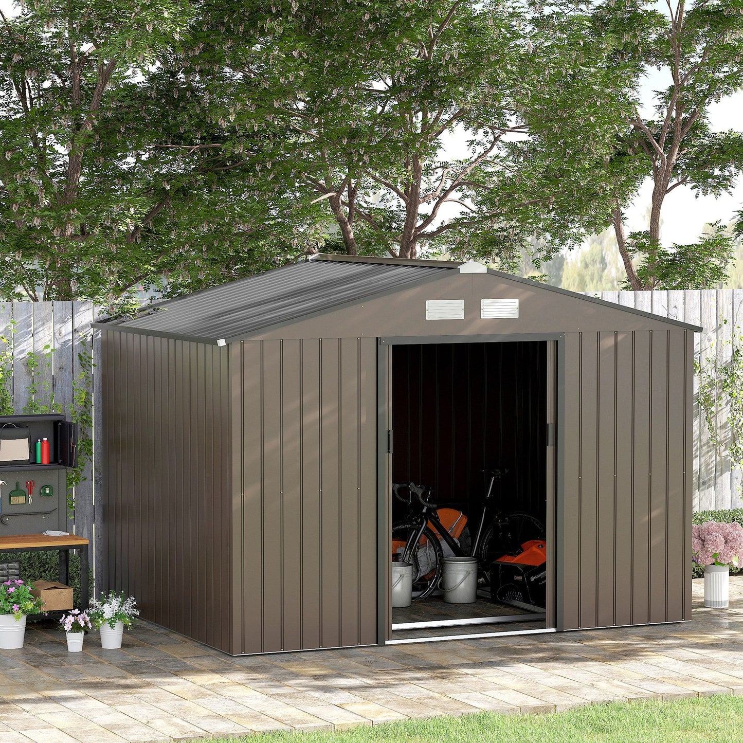 Galvanised 9 x 6' Double Door Apex Garden Shed With Ventilation Steel Brown by Steadfast