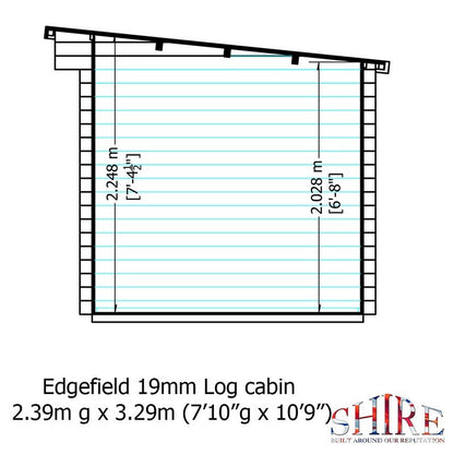 Shire Edgefield 10' 9" x 7' 10" Pent Log Cabin - Premium 19mm Cladding Log Clad