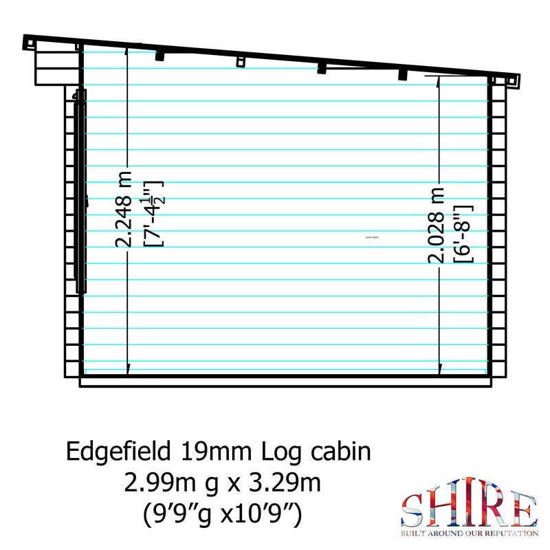 Shire Edgefield 10' 9" x 9' 9" Pent Log Cabin - Premium 19mm Cladding Log Clad