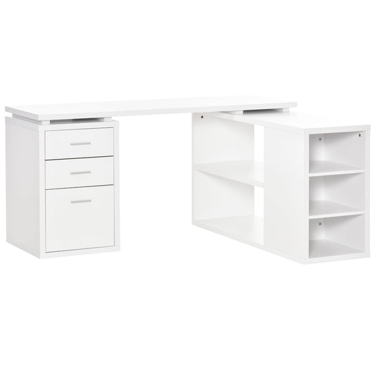 L-Shaped Computer Desk Home Office Corner Desk Study Workstation Table with Storage Shelves and Drawers