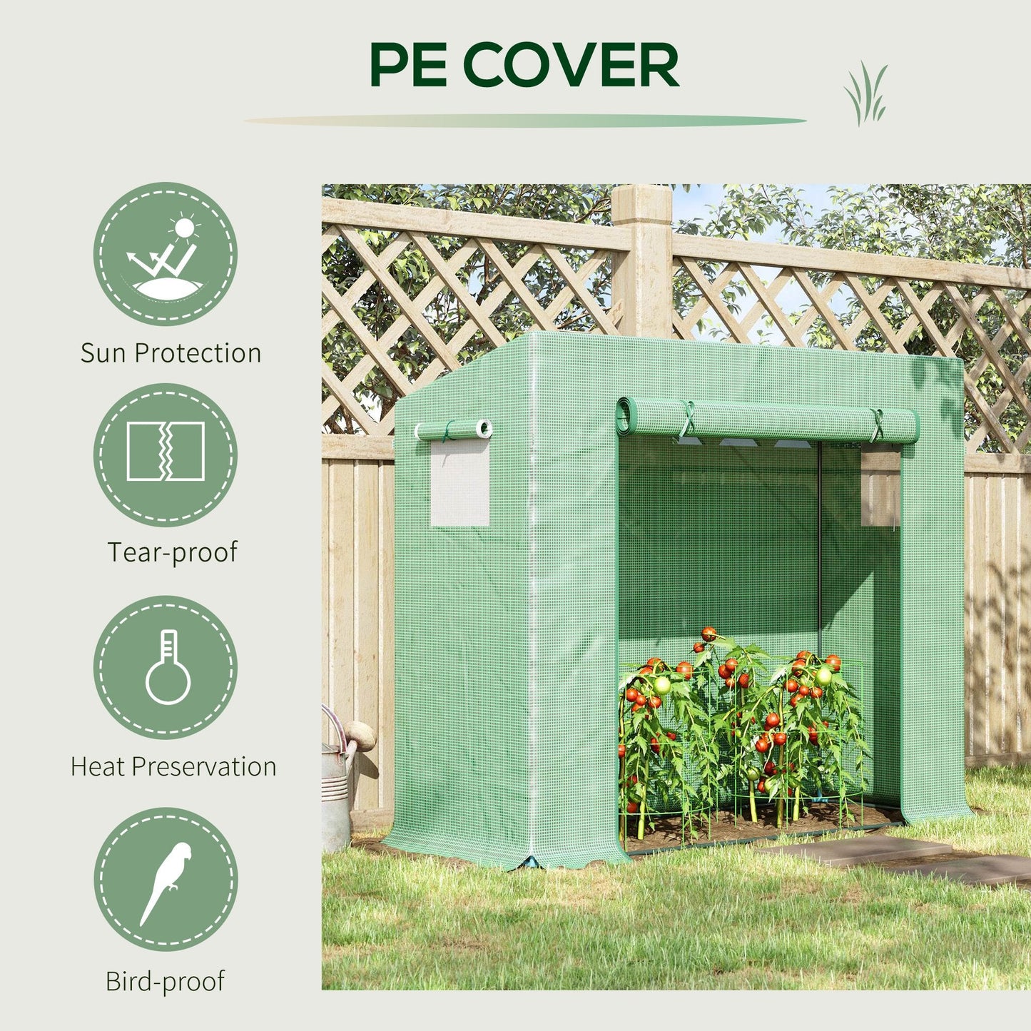 Outdoor Greenhouse Poly Tunnel Plants Reinforced Top Cover 1.98 X 0.77 X 1.49 M