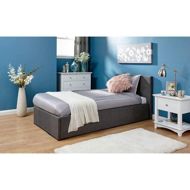 Winston Single Ottoman Bed Fabric Grey 3 x 7ft