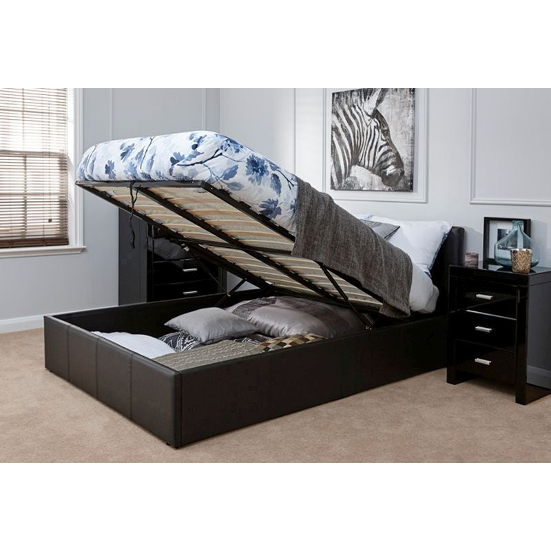 Winston Small Double Ottoman Bed Faux Leather Black 4 x 7ft