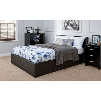 Winston Small Double Ottoman Bed Faux Leather Black 4 x 7ft