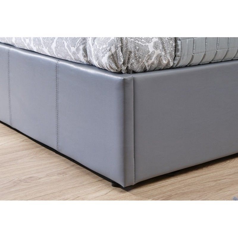 Winston Small Double Ottoman Bed Faux Leather Grey 5 x 7ft