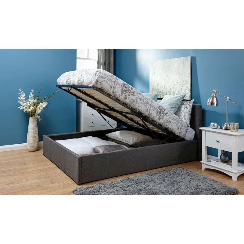 Winston King Size Ottoman Bed Fabric Grey 5 x 7ft