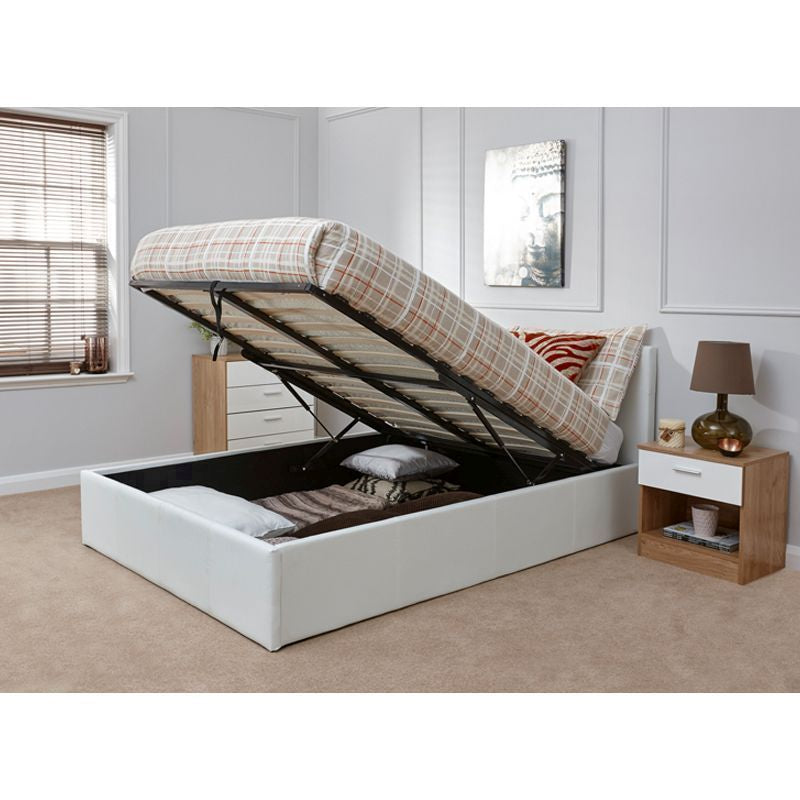 Winston Double Ottoman Bed Faux Leather White 5 x 7ft