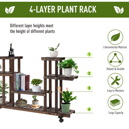 4-Tier Plant Stand with Wheels and Brakes