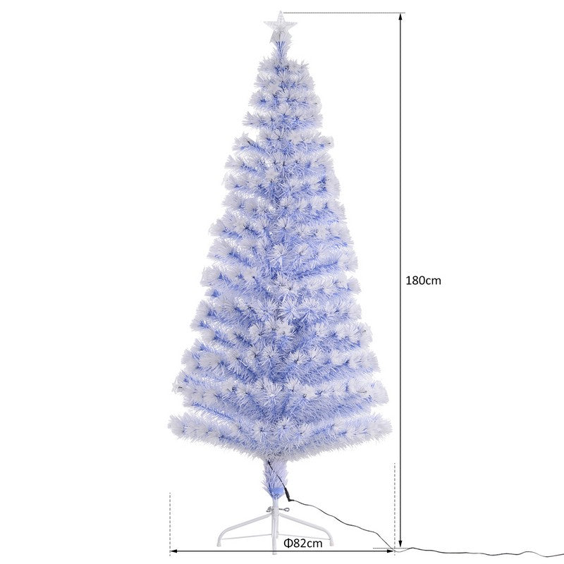 Homcom 6ft Artificial Fibre Optic Christmas Tree w/ 26 LED Lights Pre-Lit White Blue