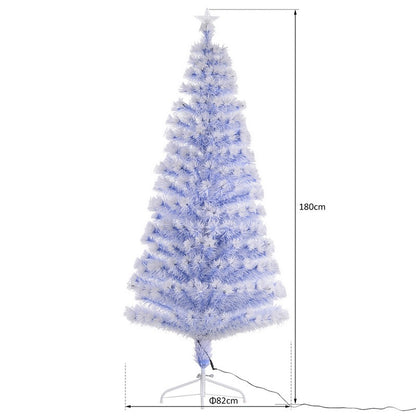 Homcom 6ft Artificial Fibre Optic Christmas Tree w/ 26 LED Lights Pre-Lit White Blue