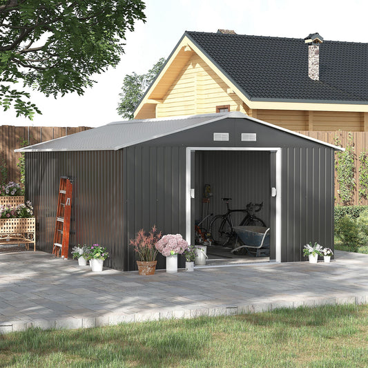 Galvanised 13 x 11' Sliding Double Door Apex Garden Shed With Ventilation Steel Grey by Steadfast