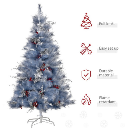 5FT Indoor Christmas Tree Artificial Berry Snow Xmas Decoration with Metal Stand and 222 Tips Grey