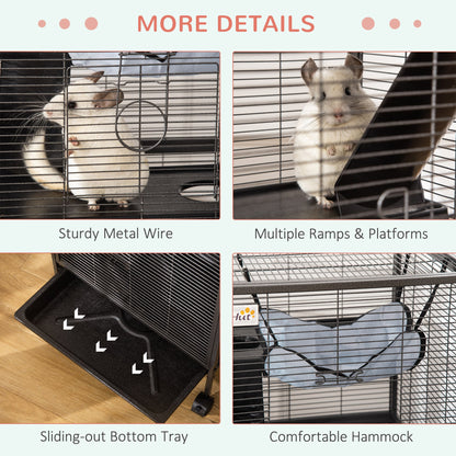 Multilevel Small Animal Cage On Wheels Silver & Grey by Pawhut