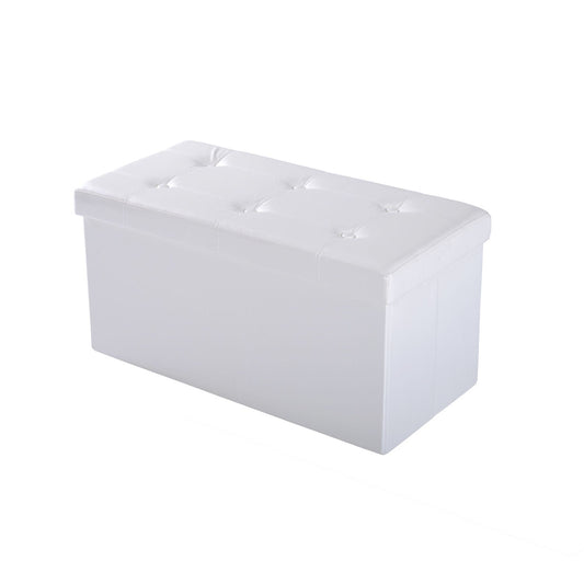 Folding Faux Leather Storage Cube Ottoman Bench Seat PU Rectangular Footrest Stool Box Cream White