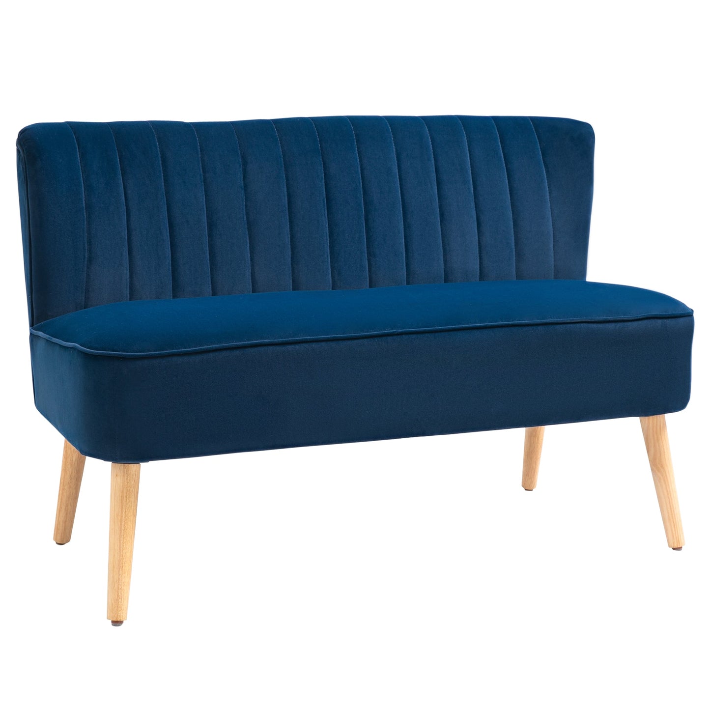 Modern Velvet Double Seat Sofa w/ Wood Frame Foam Padding High Back Soft Comfortable Compact Couch Blue