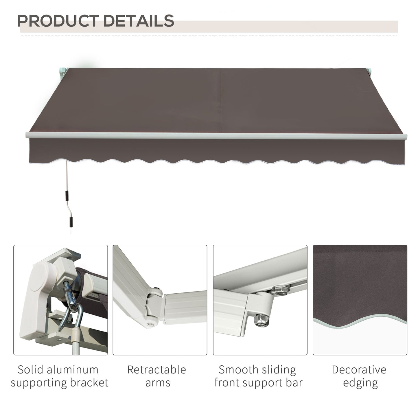 Awning Canopy Manual Retractable Porch Sun Shade Shelter 3 x 2m Grey