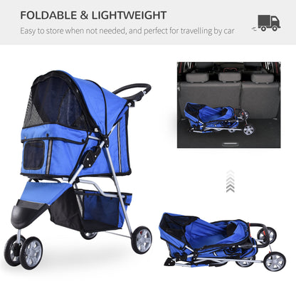 PawHut Pet Travel Stroller Cat Dog Pushchair Trolley Puppy Jogger Carrier Three Wheels for Small Miniature DogsBlue