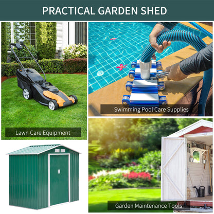 Galvanised 7 x 4' Double Door Apex Garden Shed Lockable Steel Green by Steadfast