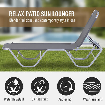 Sun Lounger Relaxer Recliner w/ 5-Position Adjustable Backrest Pool Sun Bathing