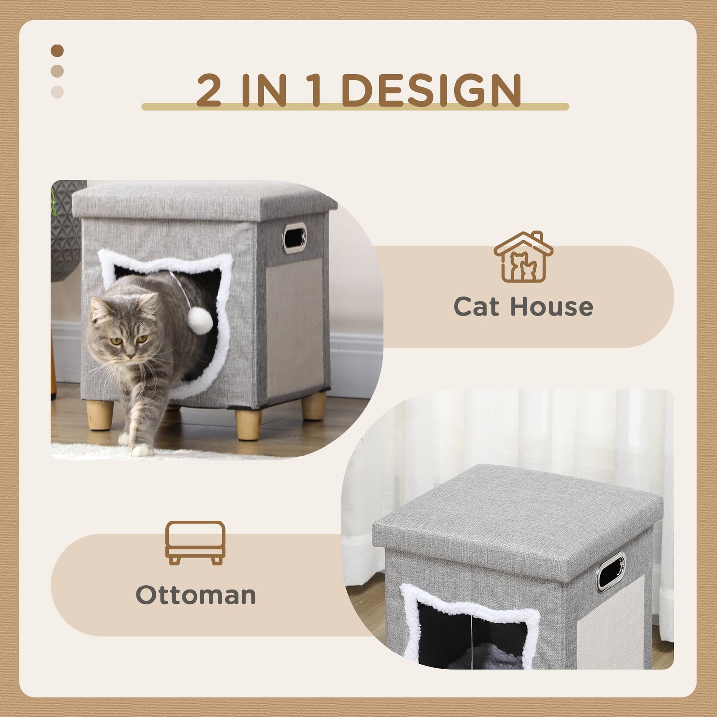 PawHut 2 in 1 Cat Bed Ottoman