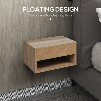 Homcom Set of Two Floating Bedside Tables - Wood-Effect