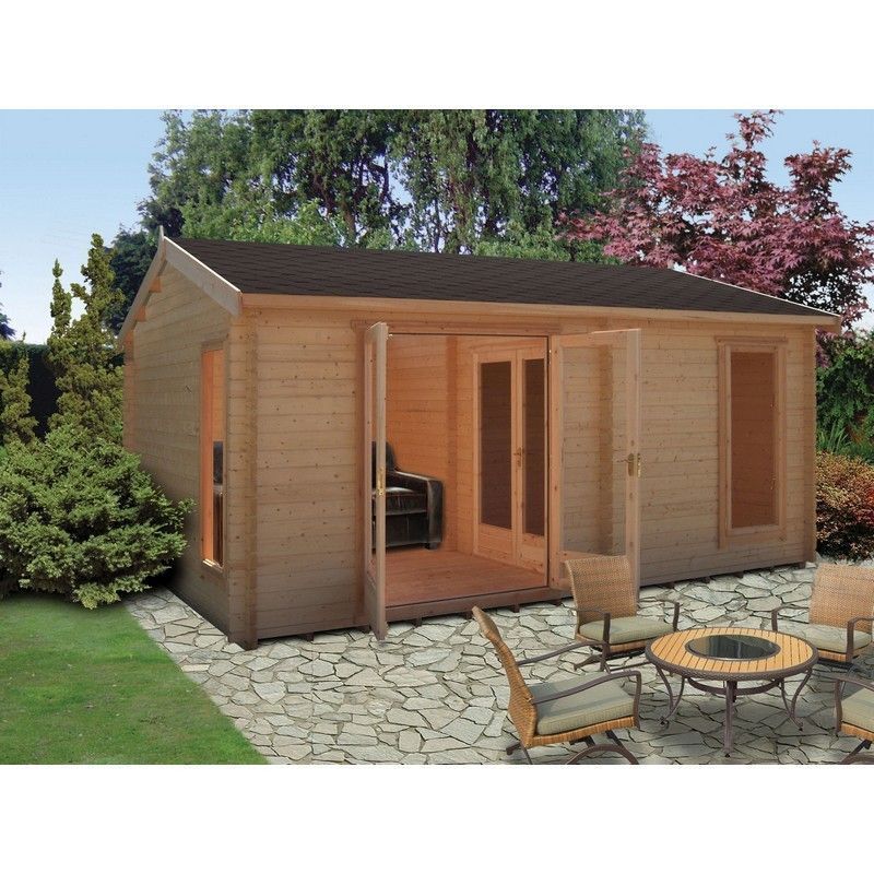 Shire Firestone 12' 8" x 17' 3" Reverse Apex Log Cabin - Premium 70mm Cladding Tongue & Groove