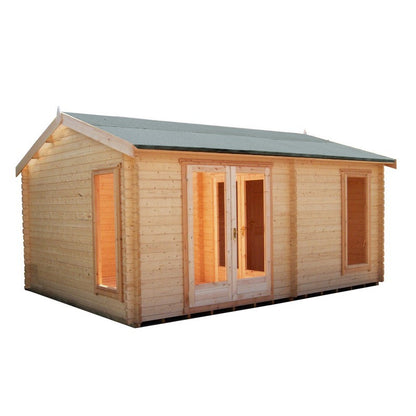 Shire Firestone 12' 8" x 17' 3" Reverse Apex Log Cabin - Premium 70mm Cladding Tongue & Groove