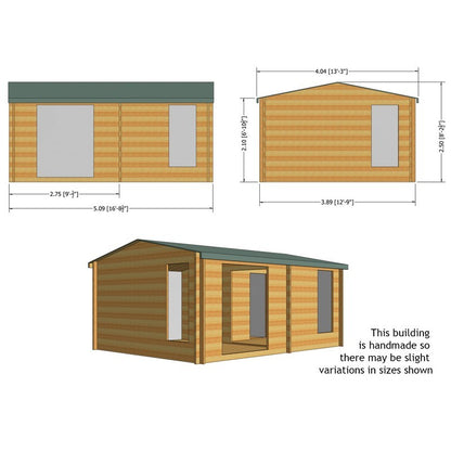 Shire Firestone 12' 8" x 17' 3" Reverse Apex Log Cabin - Premium 44mm Cladding Tongue & Groove