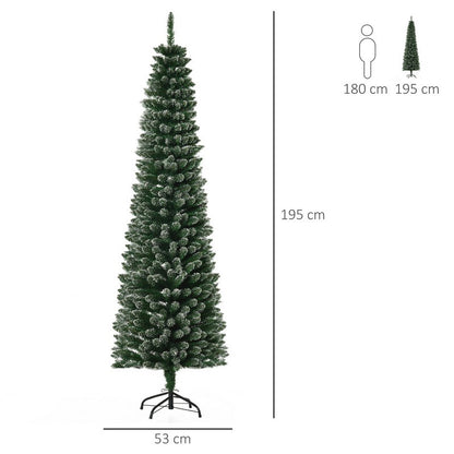 Homcom 6FT Artificial Snow Dipped Christmas Tree Xmas Pencil Tree with Foldable Black Stand