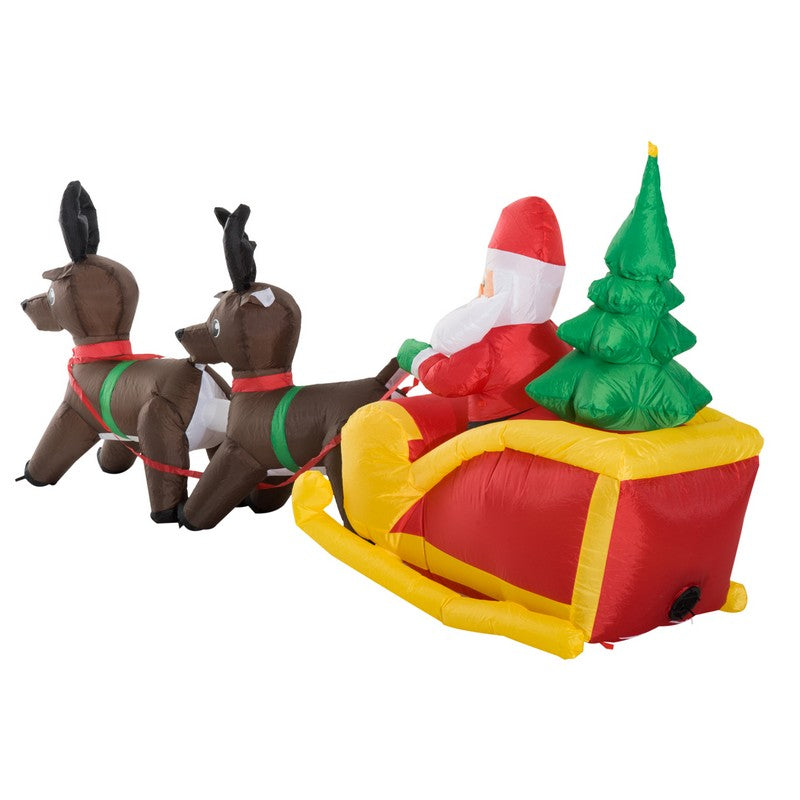 Homcom Large Self-inflating Inflatable Xmas Santa Claus Sledge Sleigh w/Reindeer LED Outdoor Blow Up Christmas Decoration