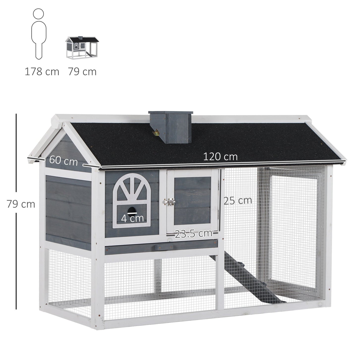 PawHut Rabbit Hutch Wood Bunny Cage Run Guinea Pig Hutch for Outdoor Indoor w/ Pull Out Tray Run Box Ramp