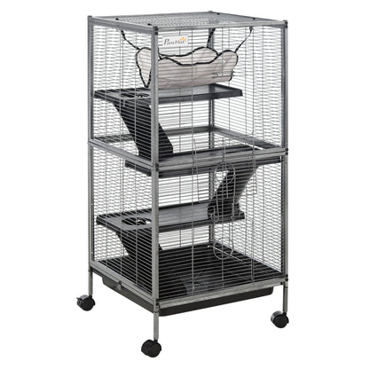 Multilevel Small Animal Cage On Wheels Silver & Grey by Pawhut