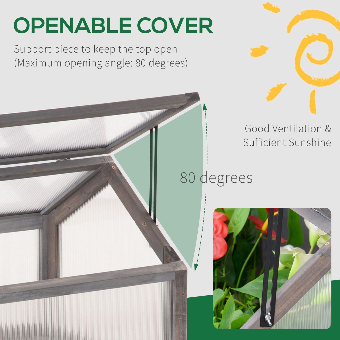 Wooden Cold Frame Garden Polycarbonate Greenhouse with Openable Top Cover