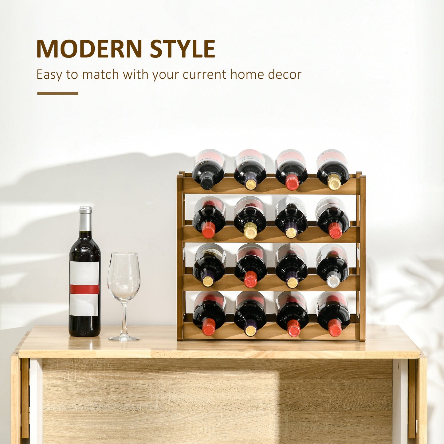 Free Standing Bamboo Wine Rack with 16 Bottles Holder