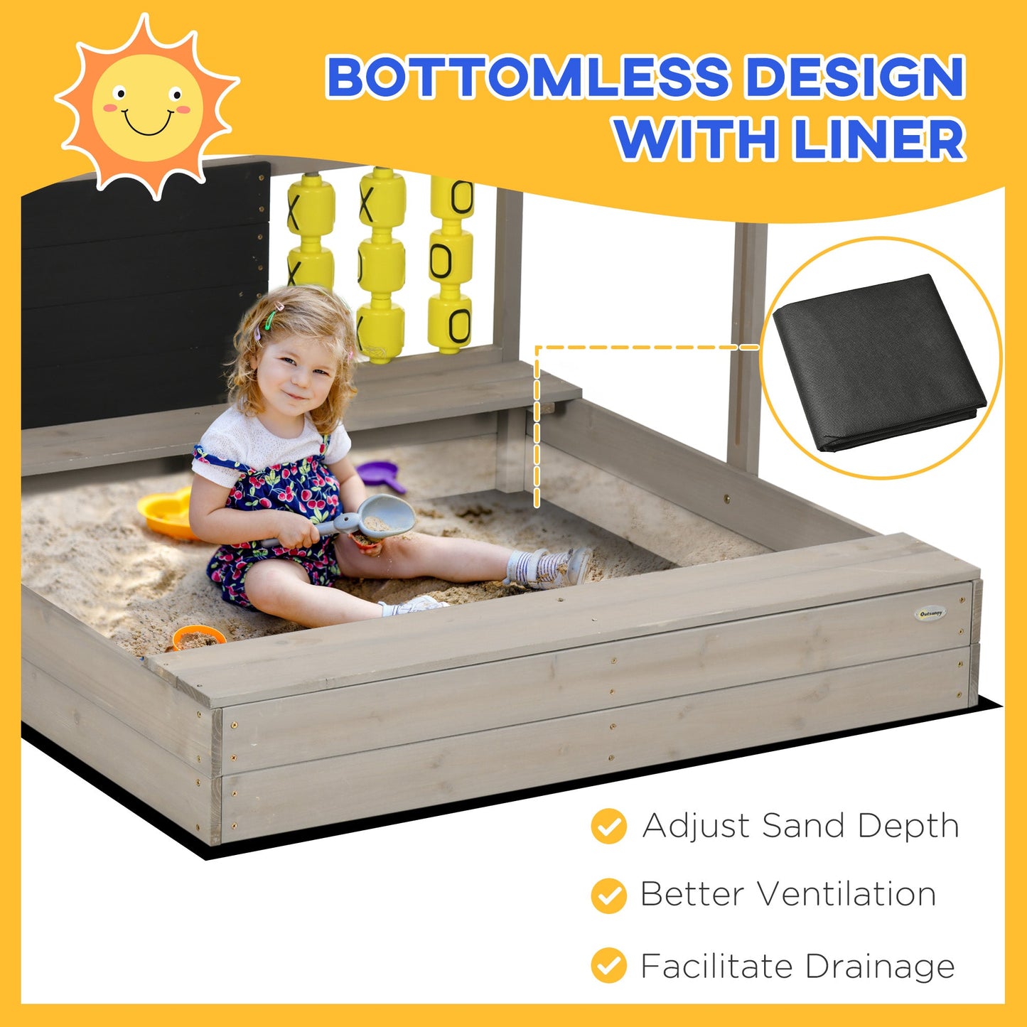 Outsunny Kids Wooden Sandpit