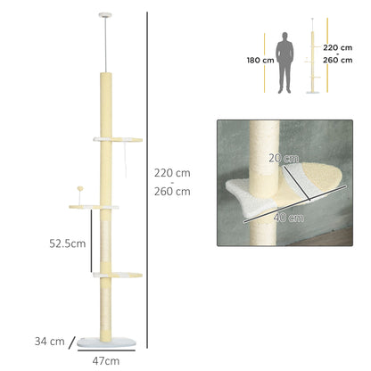 PawHut 260cm Floor to Ceiling Cat Tree