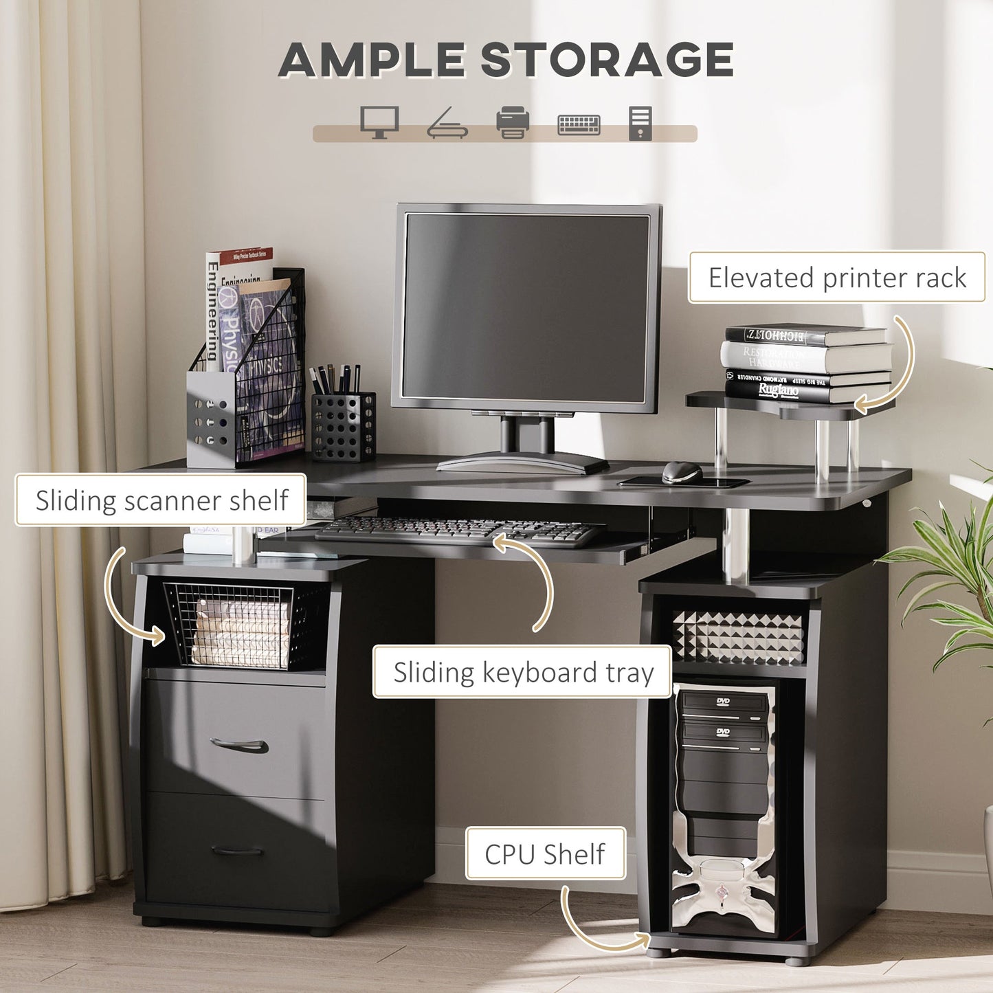 Computer Desk Office PC Table Workstation with Keyboard Tray