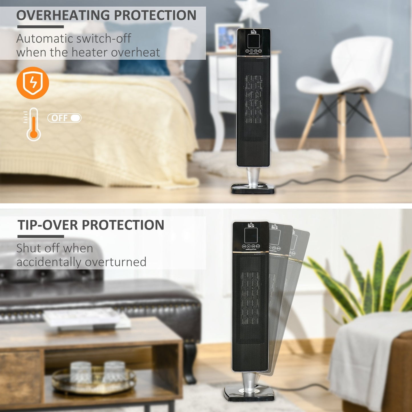 Indoor Space Heater Oscillating Ceramic Heater w/ Adjustable Modes 1000W/2000W