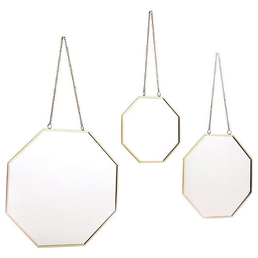 3 Deco Wall Mirrors Aluminium Gold 27cm